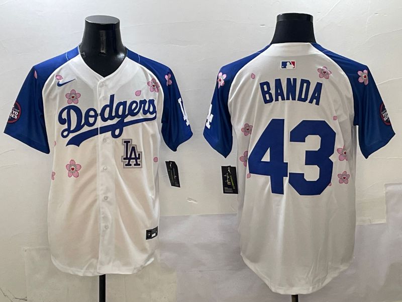 Men Los Angeles Dodgers #43 Banda White Blue Sakura Edition 2025 Nike MLB Jersey style 9